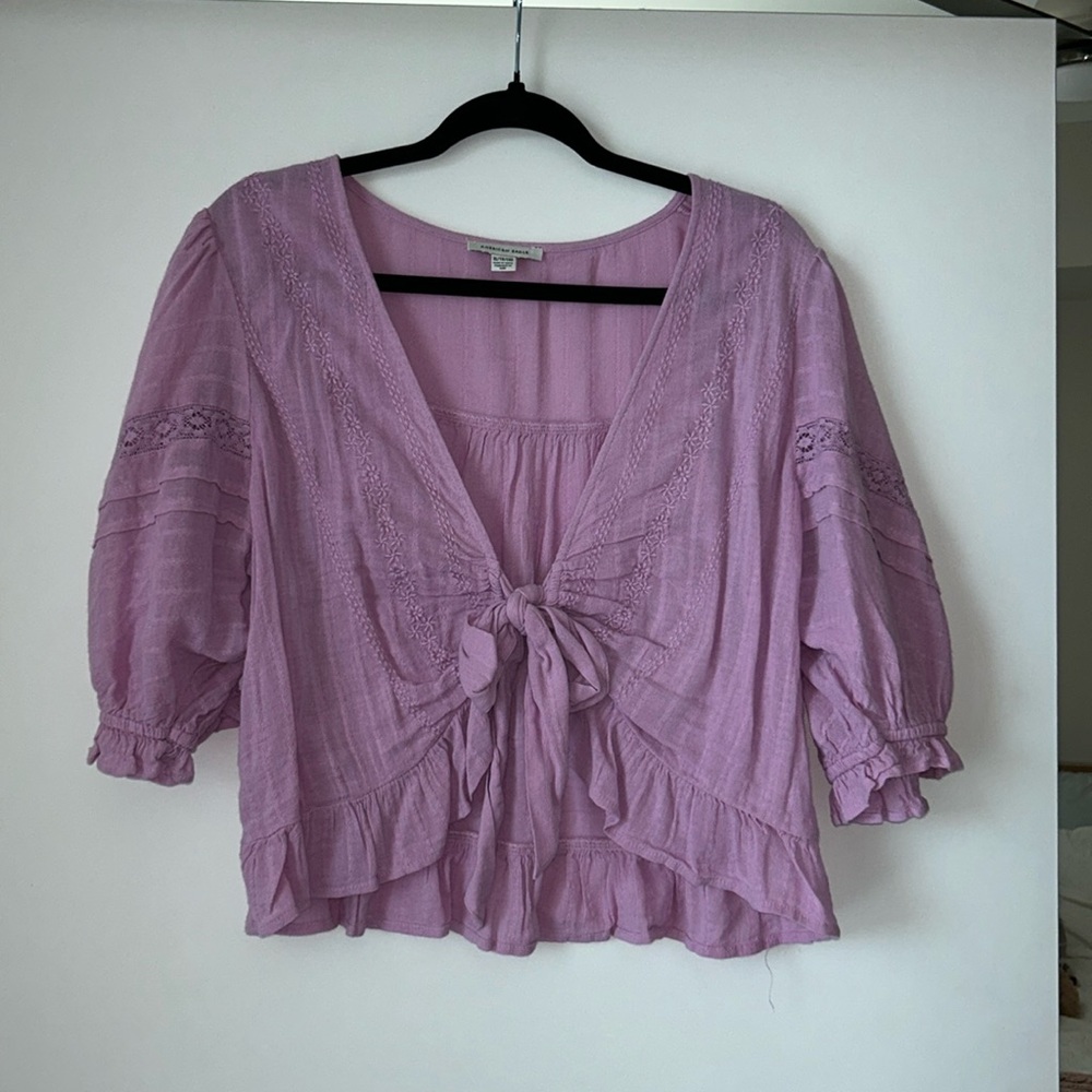 American Eagle purple tie front shirt